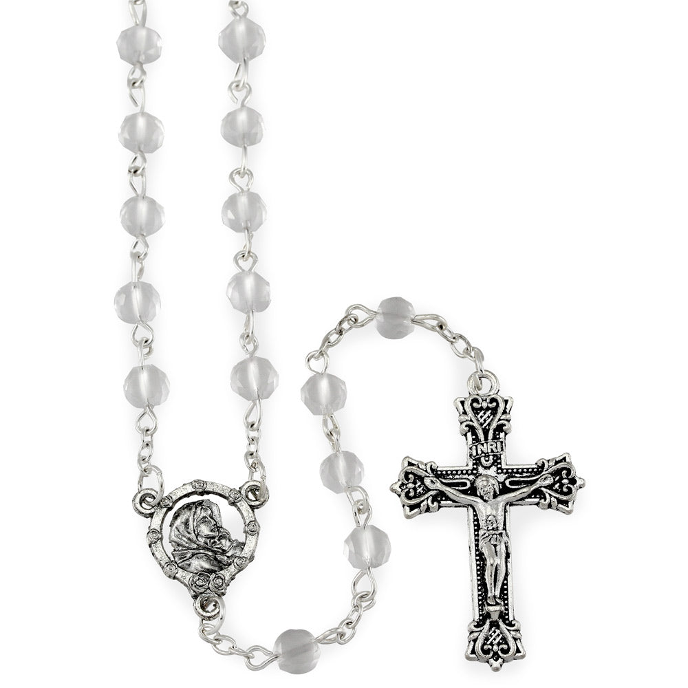 Madonna of the Streets Rosary with White Crystal Beads