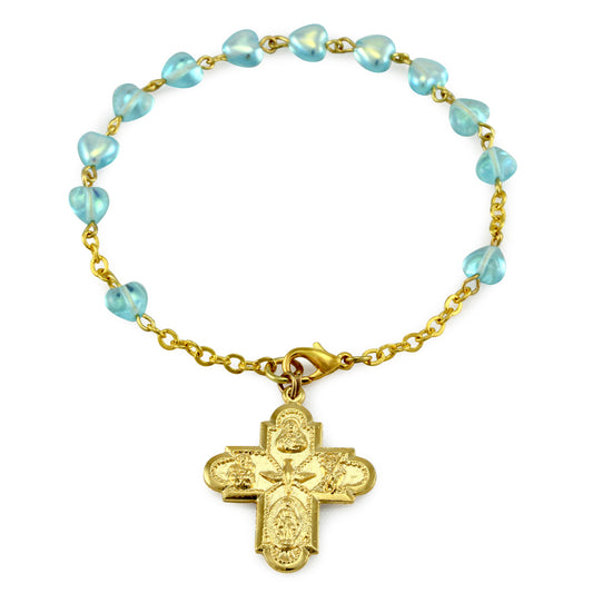 Rosary Bracelet Aqua Heart Beads