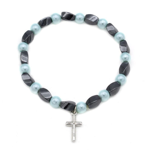 Rosary Bracelet Imitation Pearl Hematite Beads