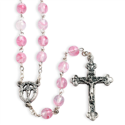 Pink Opaque Glass Beads Rosary