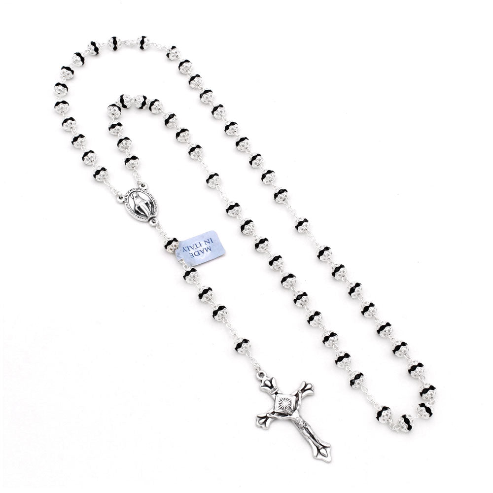 Black Swarovski Crystal Rosary Filigree Rondelle
