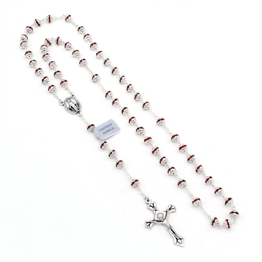 Red Swarovski Crystal Rosary Filigree Rondelle