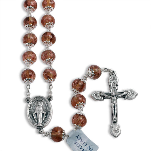 Amber Murano Beads Rosary Miracle Medal
