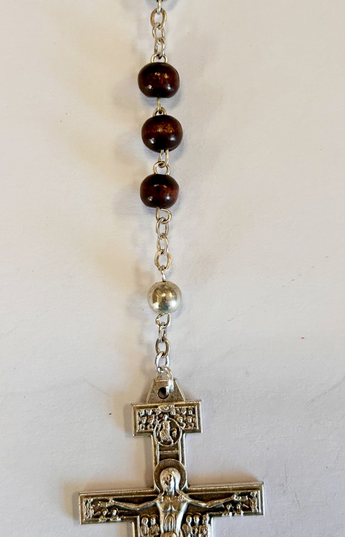 Rosary Wooden Brown, Dark Brown, Black, or Red Beads San Damiano Crucifix