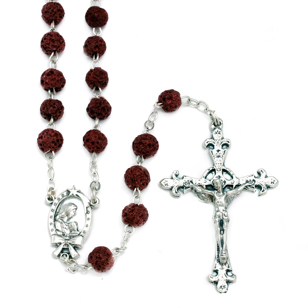 Rosary Red Lava Rock Mother Child Women Men Teens