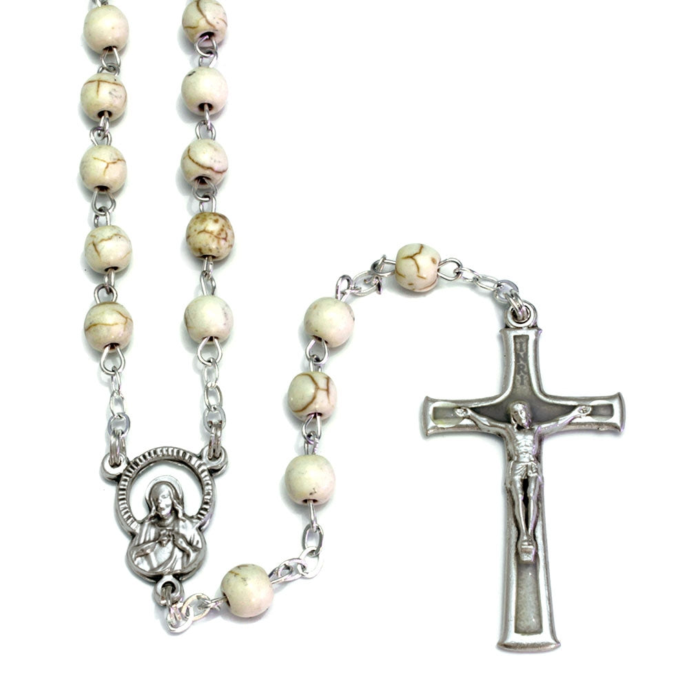 Stone beads rosary cream color