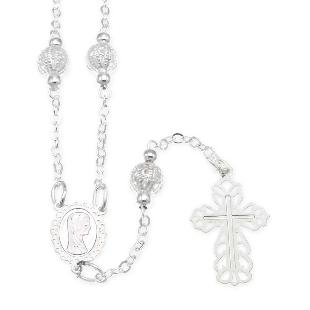 Silver Madonna Rosary Necklace