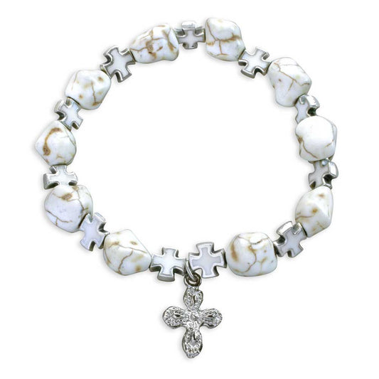 Jasper Rosary Bracelet Cross Charm