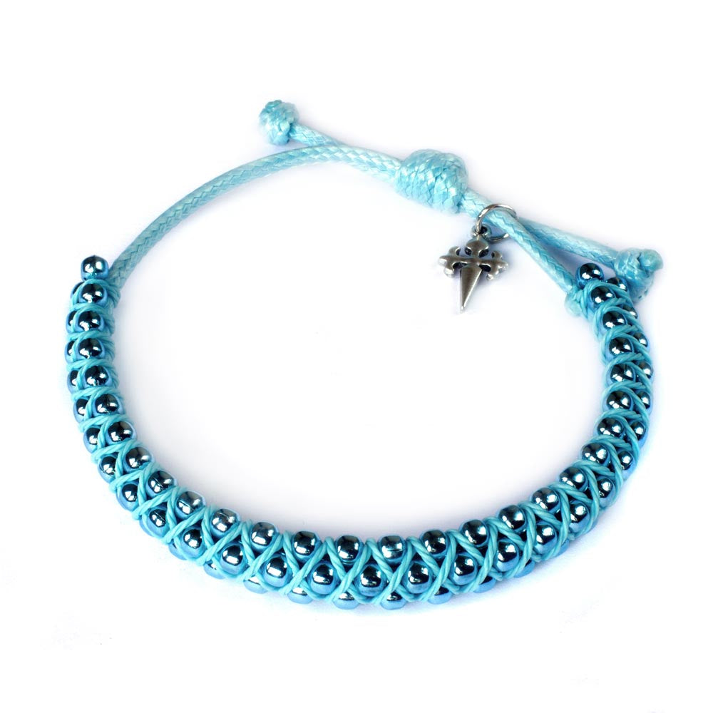 Bracelet Blue Beads St. James Cross Men Women Teens