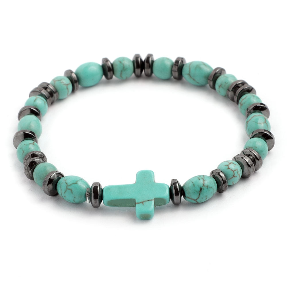 Rosary Bracelet Turquoise Stone, Hematite Beads