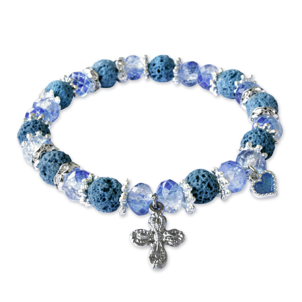 Blue Lava Rock Rosary Bracelet Cross Charm – Rosary Mart