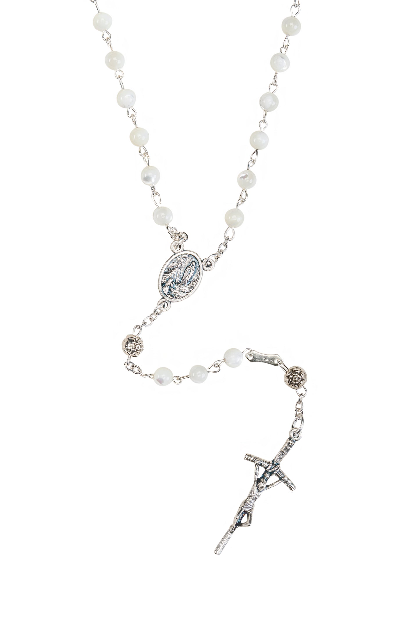 Rosary Mother of Pearl Beads, Rosebud Our Father Beads 9-1501
