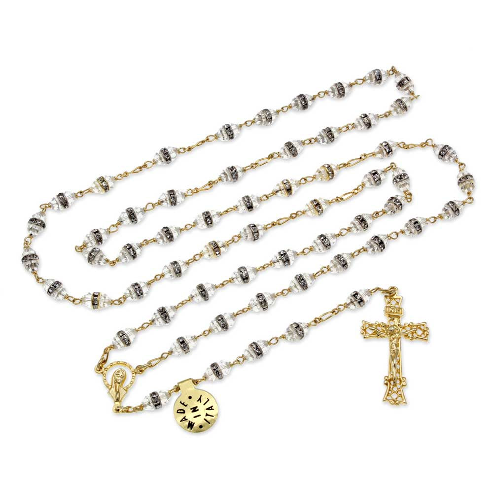 Swarovski Clear Bead Sterling Silver Gold Plating Rosary