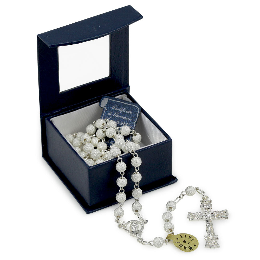 Sterling Silver Rosary with Sparkle Finish Beads