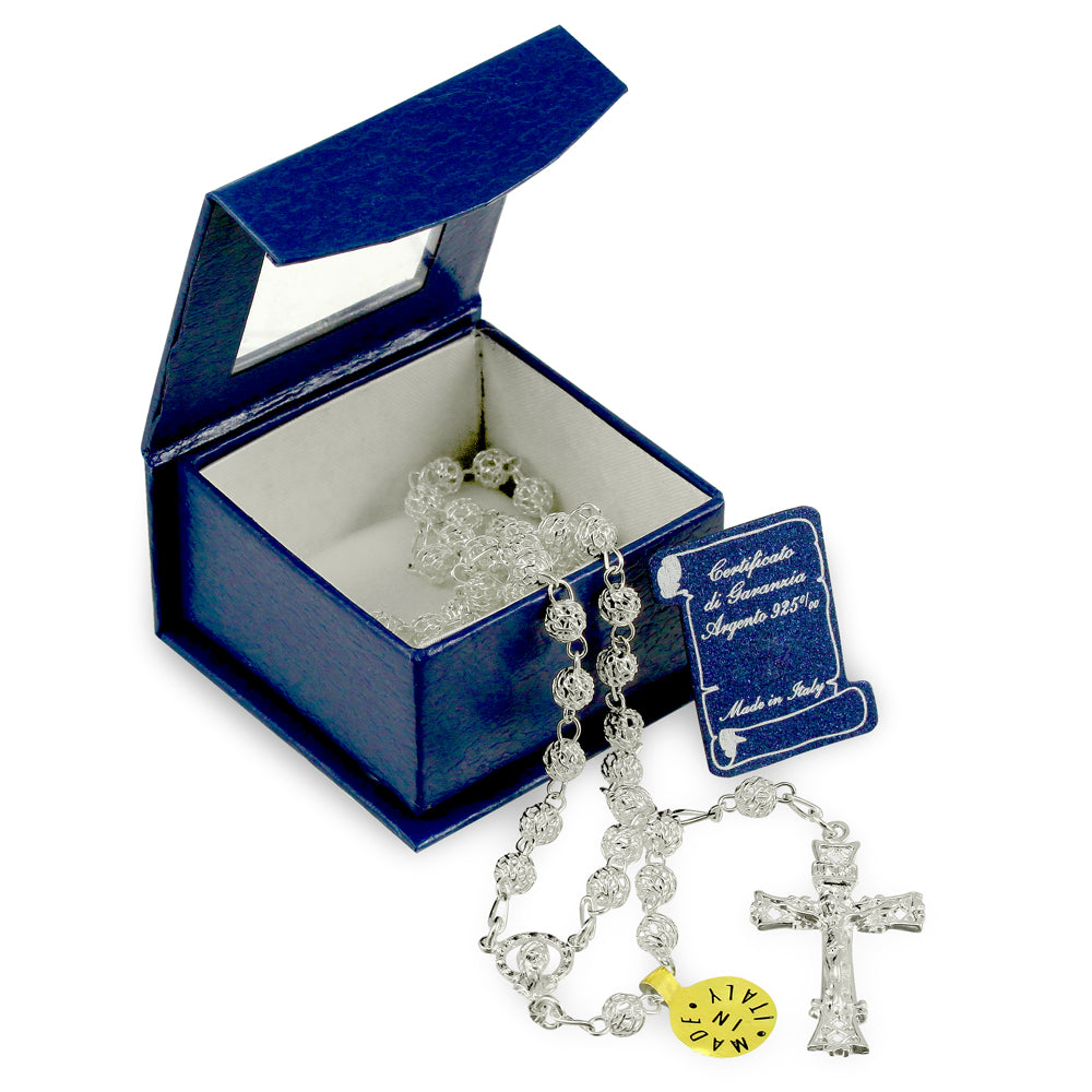 Our Lady of Miracles Sterling Silver Filigree Beads Rosary