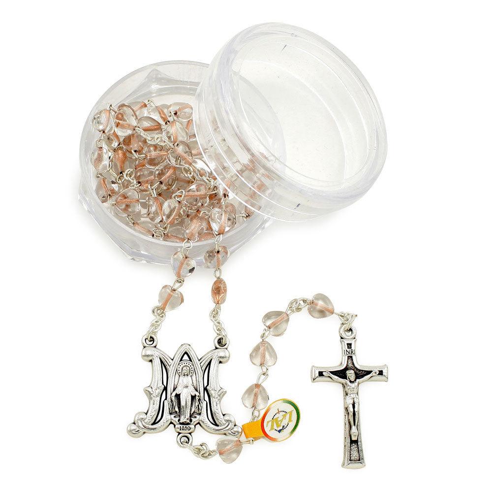 Rosary with Red Crystal Heart Beads