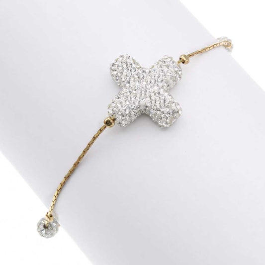 Crystal Rhinestone Cross Gold-tone Bracelet