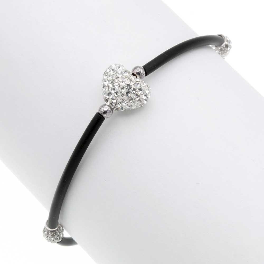 Sterling Silver and Rubber Rhinestone Heart Bracelet