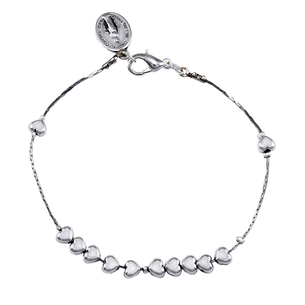 Catholic Metal White Heart Beads Rosary Bracelet