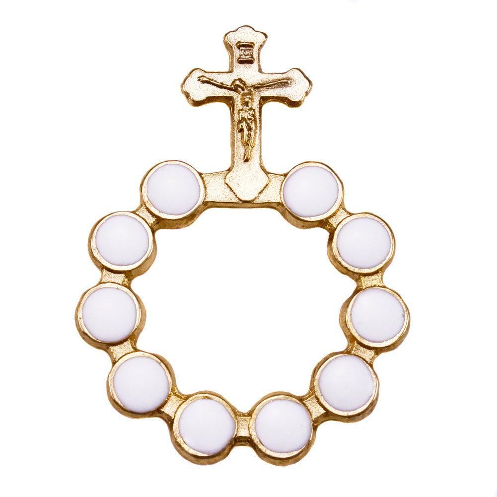 Catholic Gold Finish Decade Rosary w/ White Beads