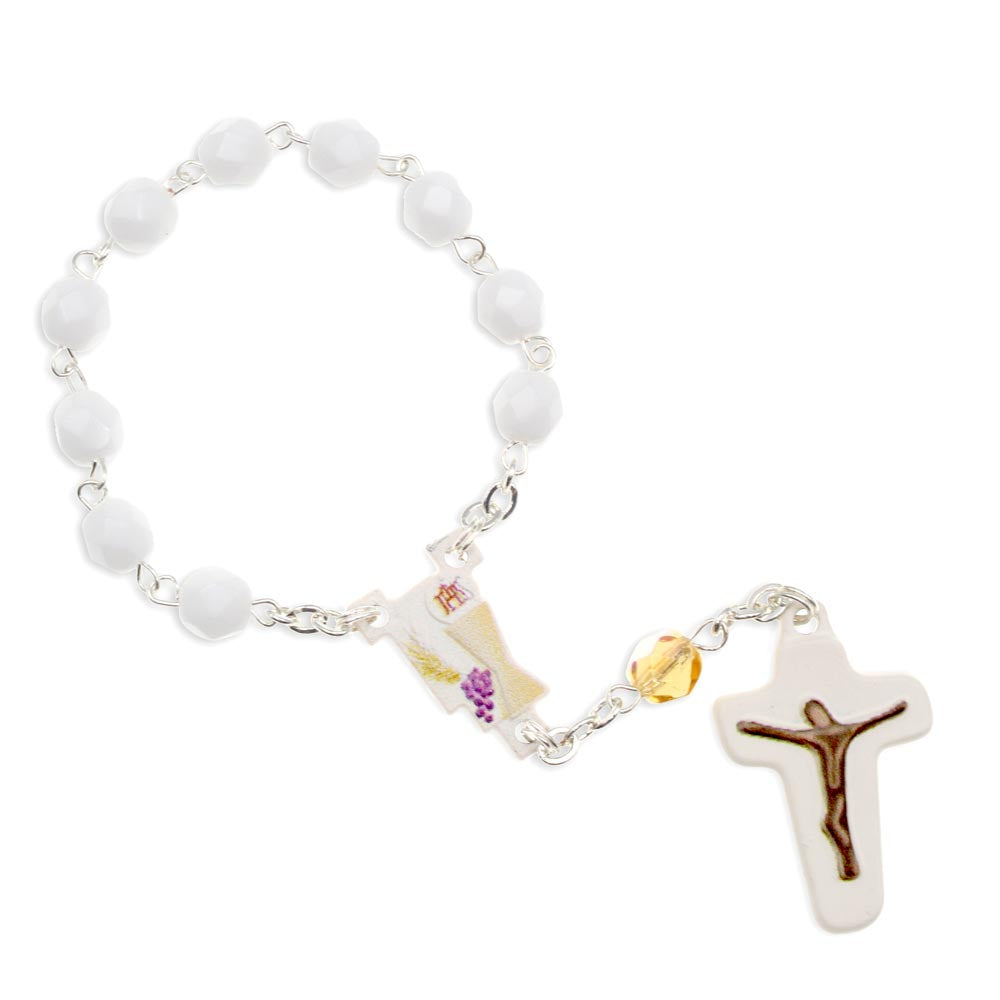 Rosary One Decade First Communion White Glass Beads