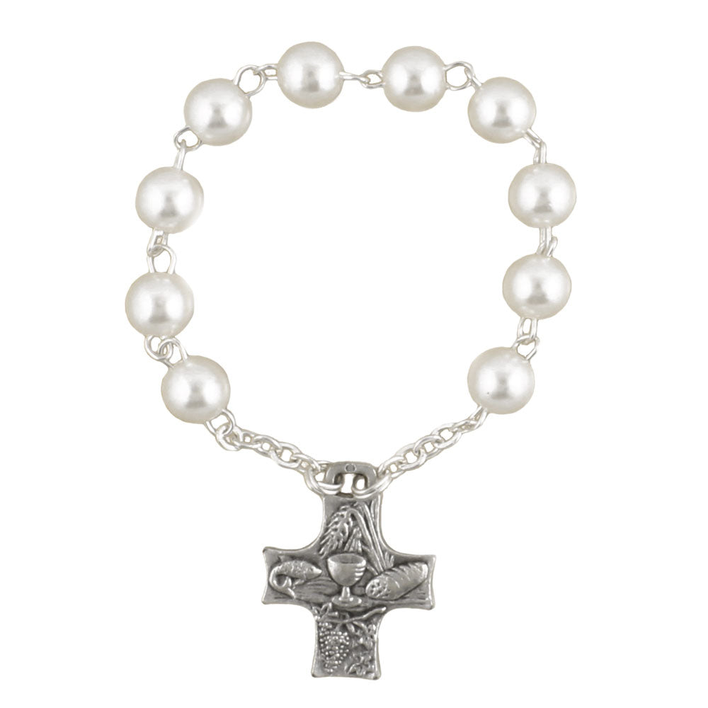 Rosary One Decade Finger First Communion Pearl Style Glass Beads