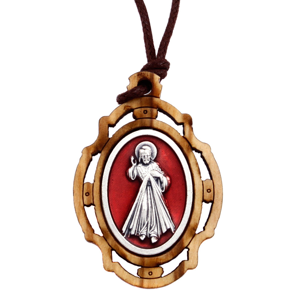 Divine Mercy Olive Wood Pendant