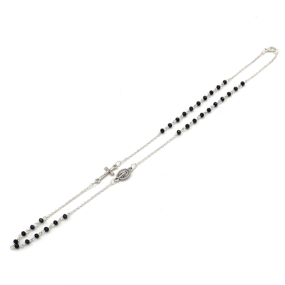 Multifaceted Black Glass Beads Rosary Necklace