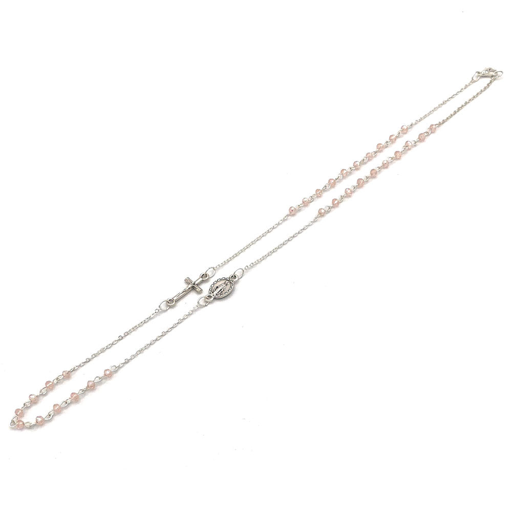 Multifaceted Pink Glass Beads Rosary Necklace