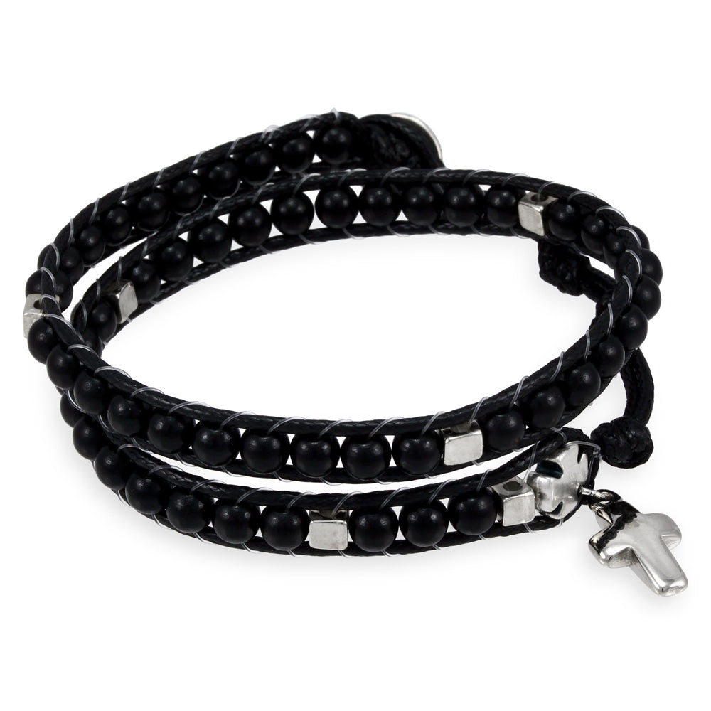 Wrap Around Rosary Bracelet, Ladder Design Black Wooden Beads