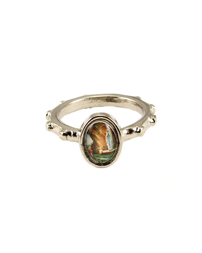 Our Lady of Lourdes Silver Catholic Rosary Ring