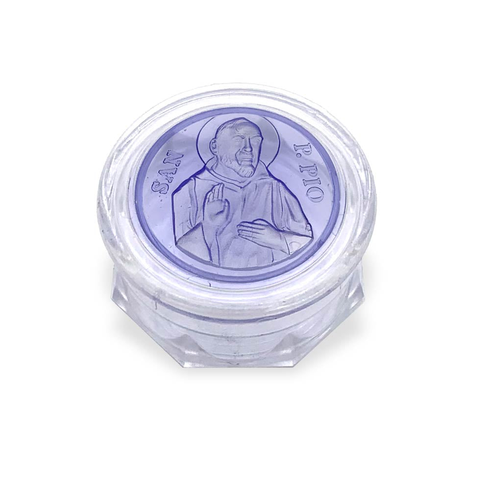 Padre Pio Plastic Rosary Box Blue Top
