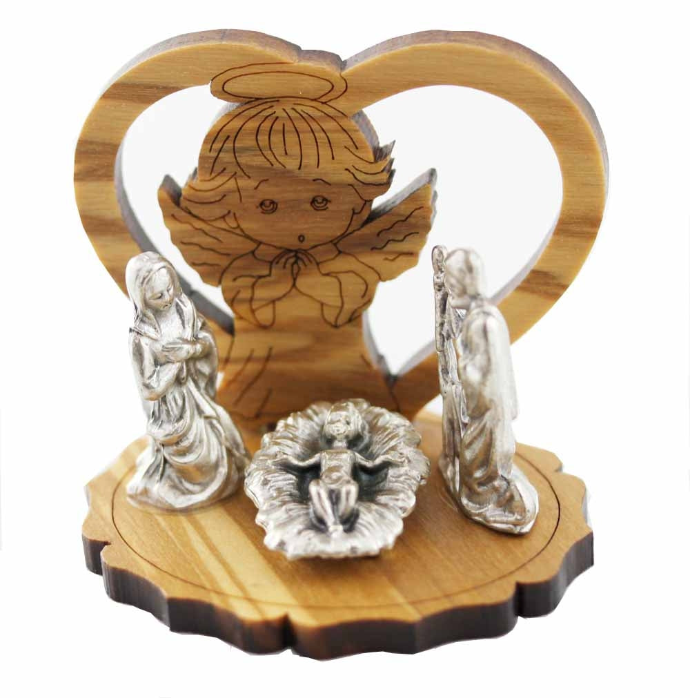 Nativity Scene olive wood Manger Angel