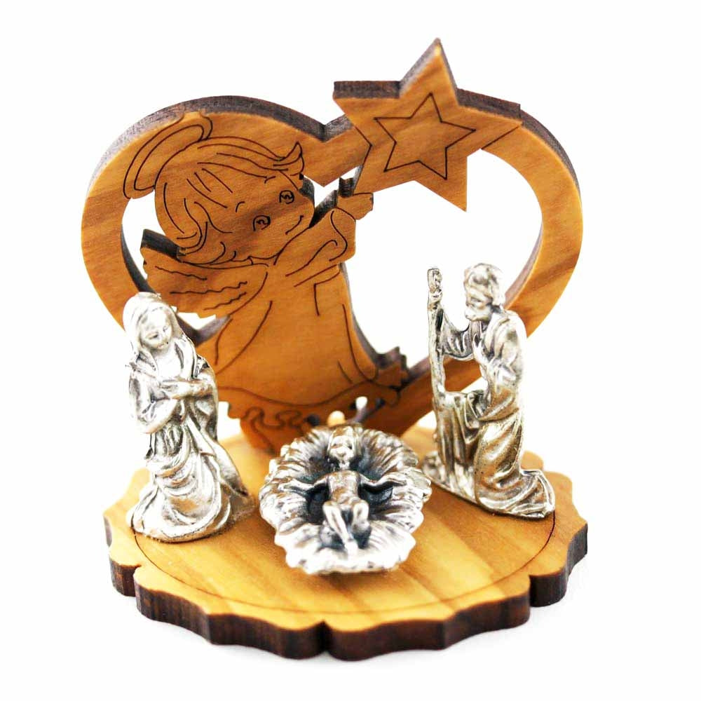 Nativity Scene olive wood Manger Angel