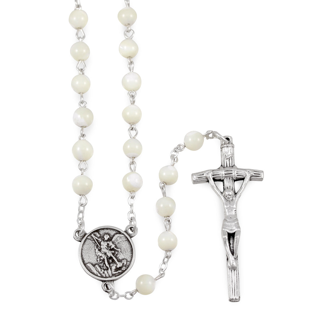 Mother of Pearl Beads Catholic Rosary w/ Papal Crucifix