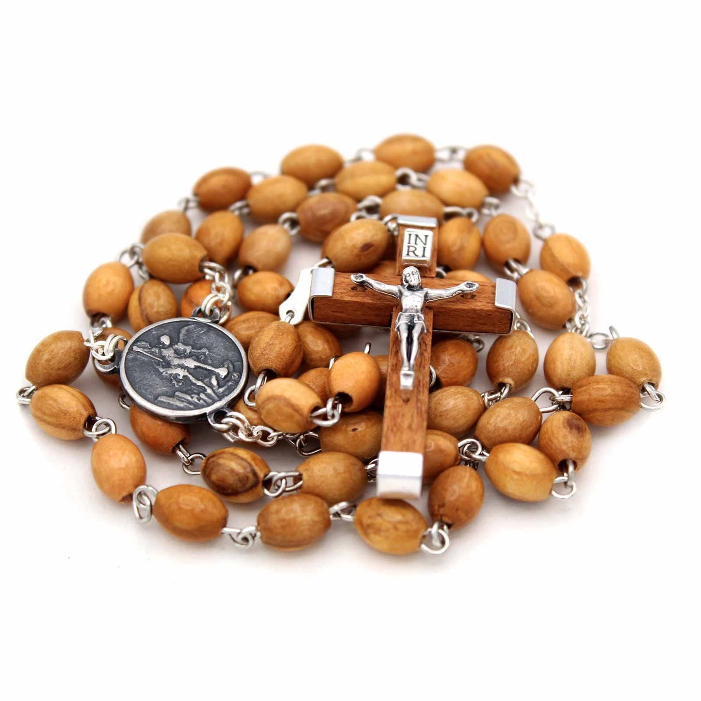 Olive Wood Rosary St Michael Medal