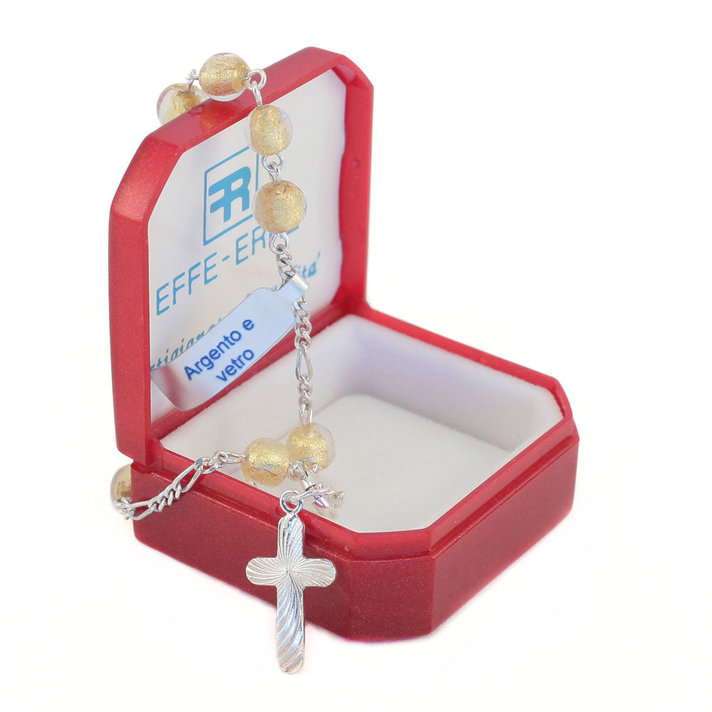 Rosary Catholic Bracelet with Gold Glass Beads