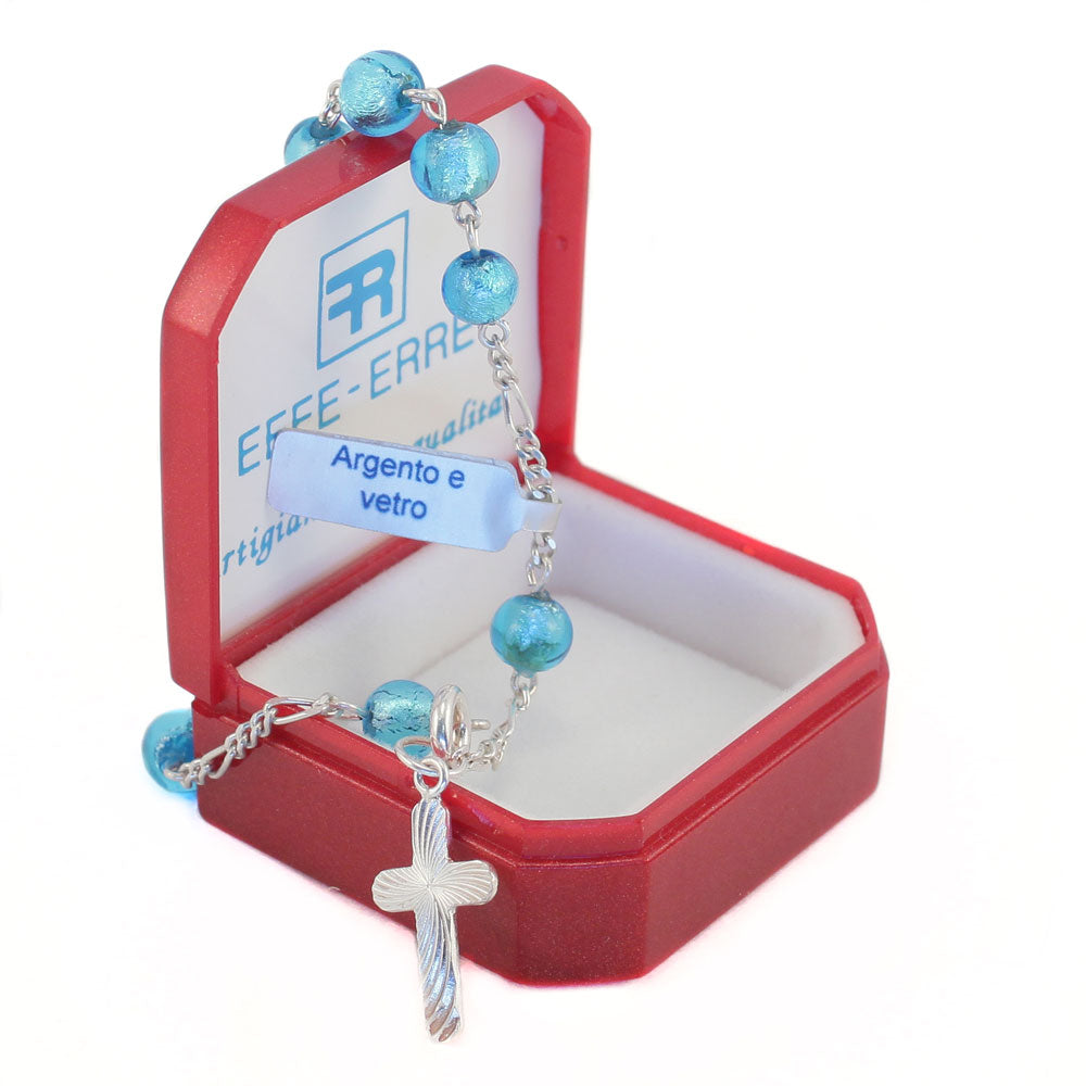 Rosary Catholic Bracelet with Blue Glass Beads