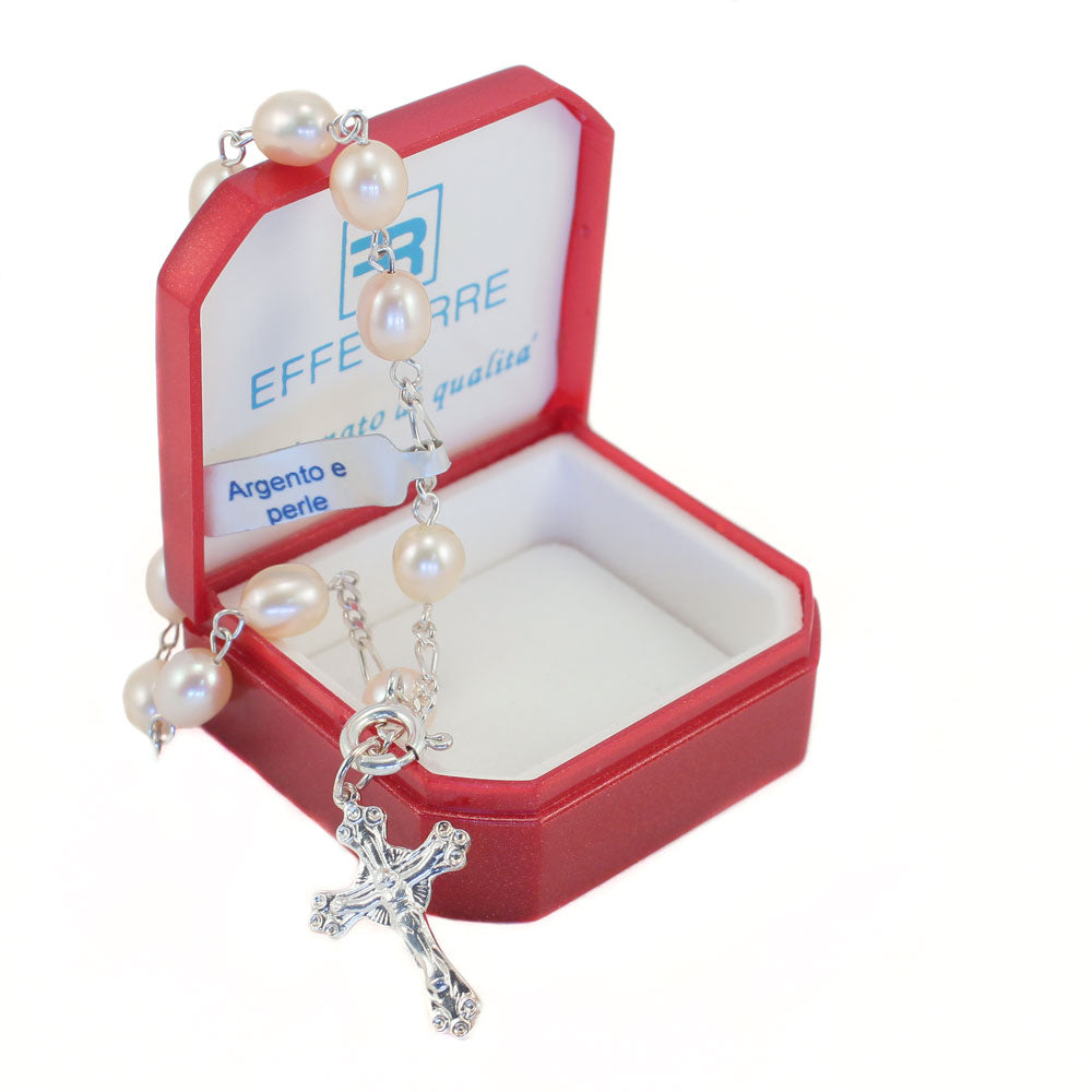Rosary Catholic Bracelet with Pink Pearl Beads