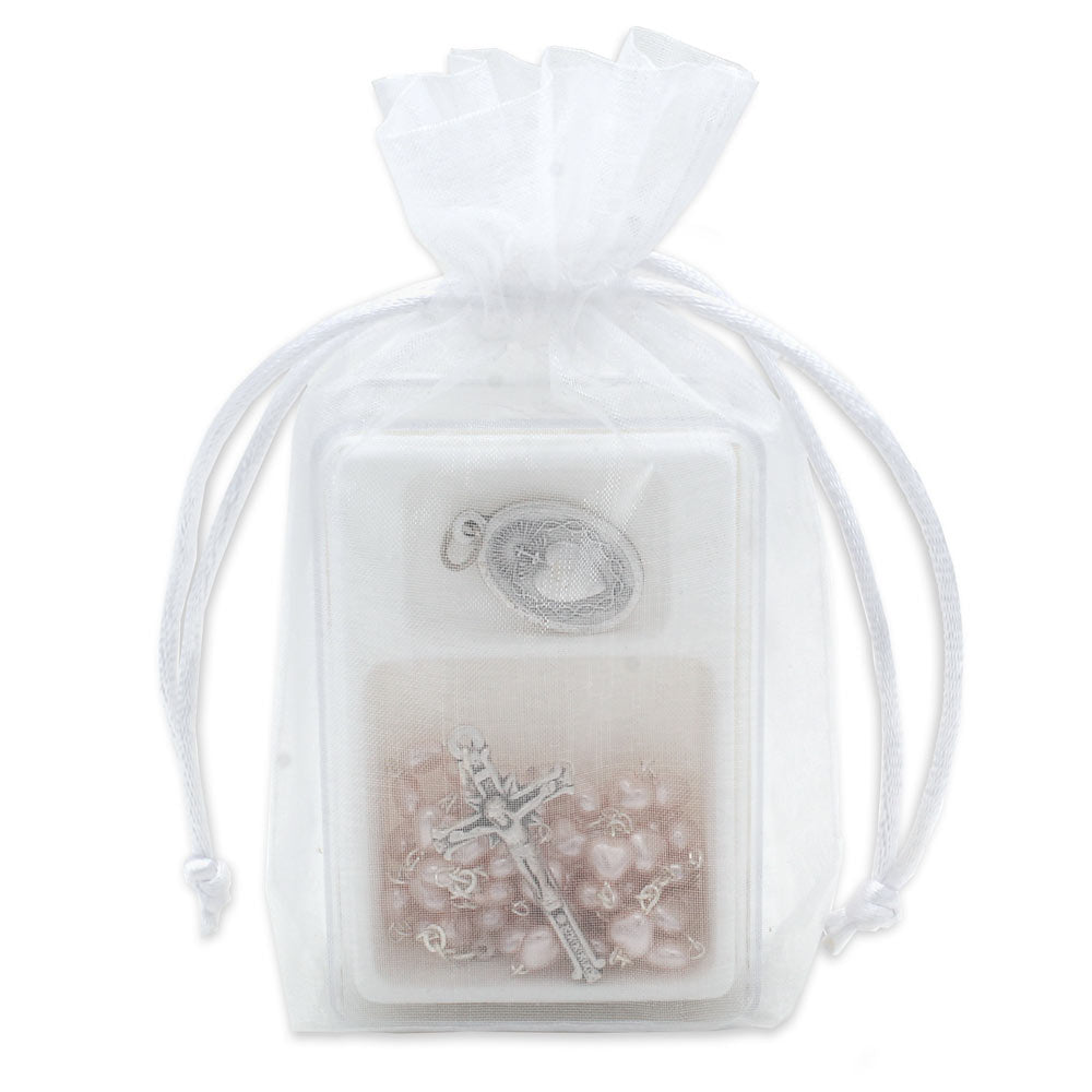 Pink Heart Rosary Beads Gift Set