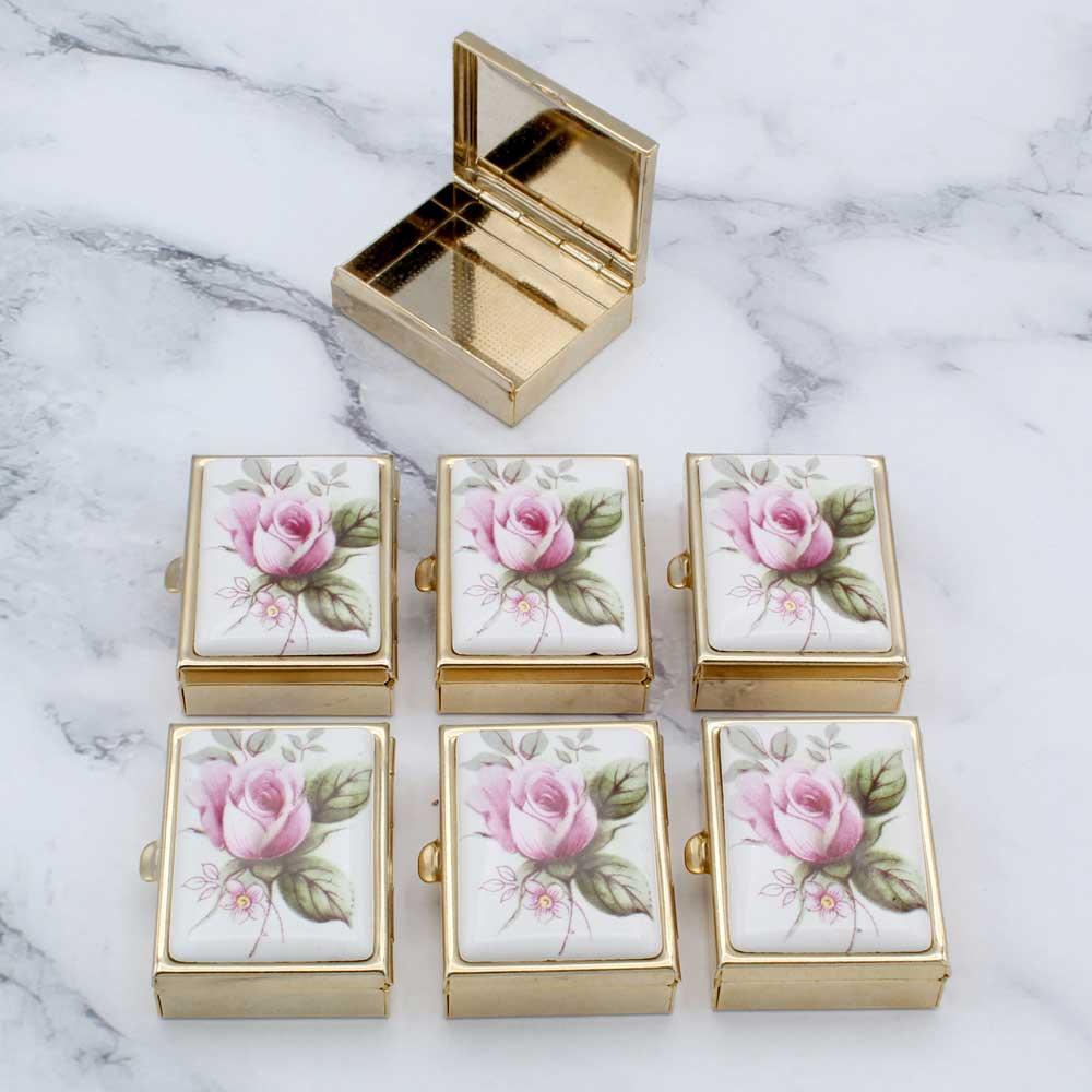 Gold Trinket Box with Rose Top