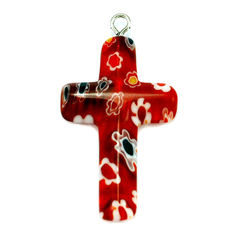 Red Murano Glass Cross Pendent