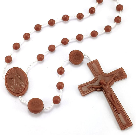 Divine Mercy Plastic Rosary Brown Beads
