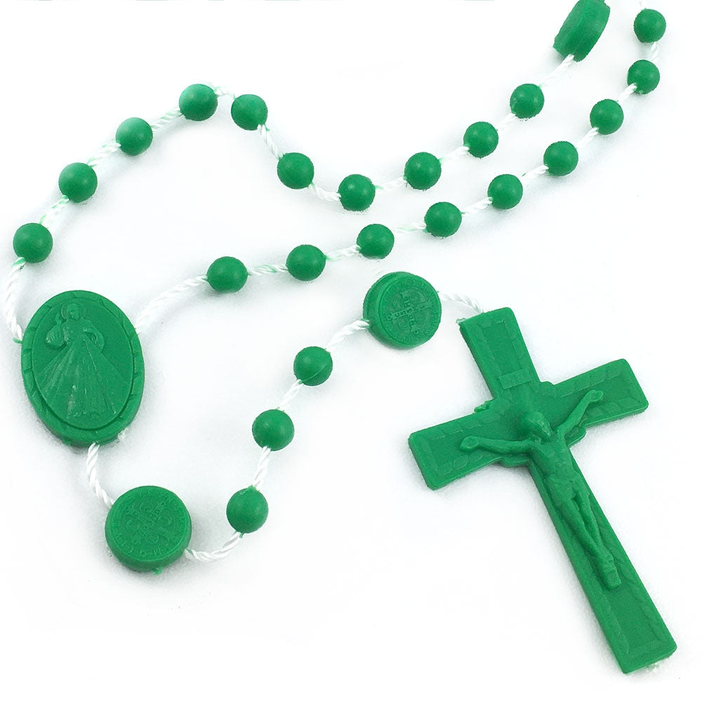 Divine Mercy Plastic Rosary Beads Green