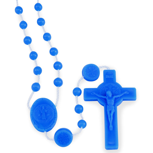 Blue Plastic Beads Rosary St. Benedict