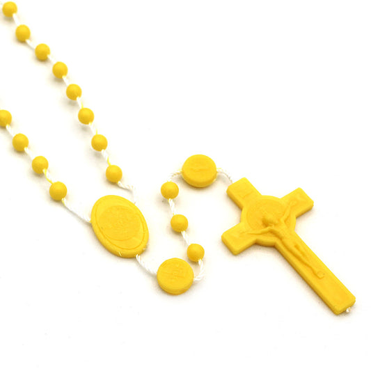 Yellow Plastic Rosary Beads St. Benedict Cross