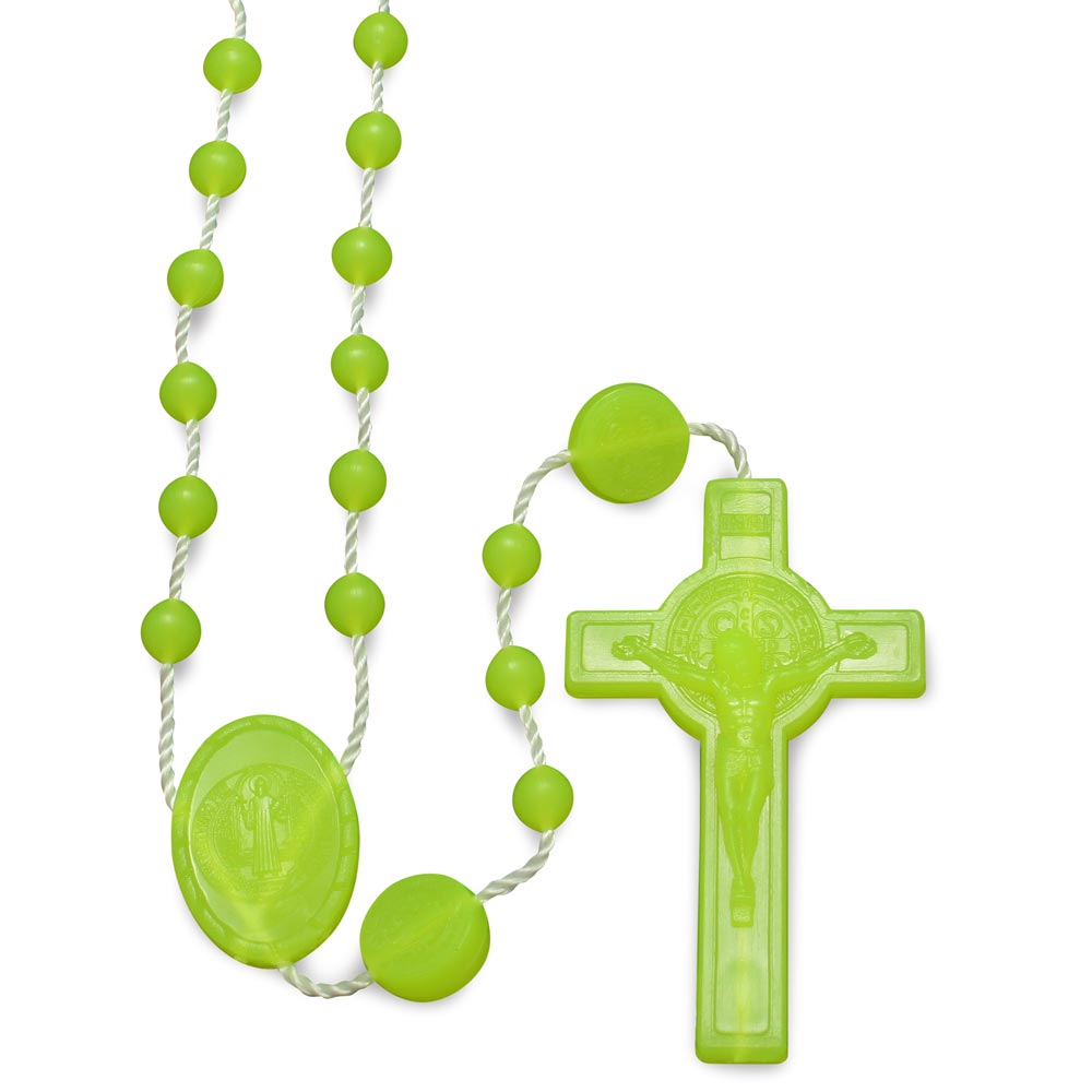 Electric Green Plastic Rosary Beads St. Benedict Cross Lot 100 Pack