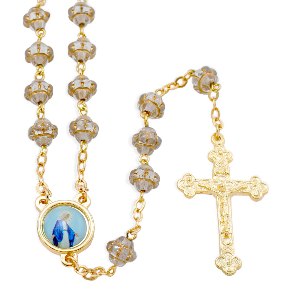 Clear Medieval Glass Beads Rosary