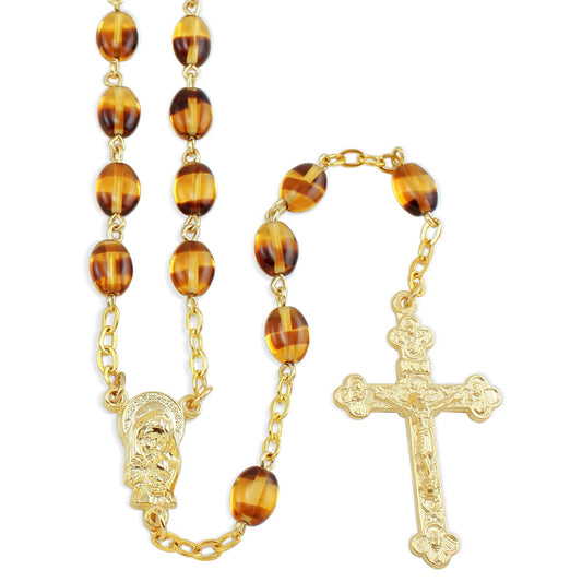 Amber Pressed Stone Beads Rosary