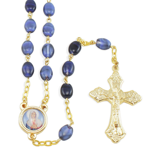 Blue Pressed Stone Beads Rosary